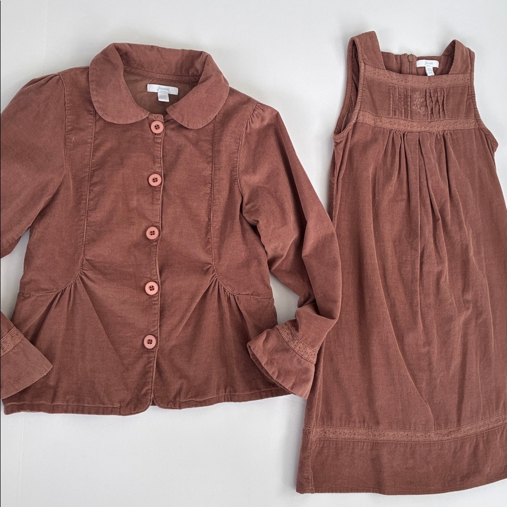 Jacadi Paris Brown Corduroy Sleeveless Dress and Jacket Set 8Y 100% Cotton